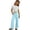 Blue, variant on Girls Cotton Linen Wide Leg Pants, Kids Drawstring Elastic Waist Pants with Pockets, Casual Split Hem Pants