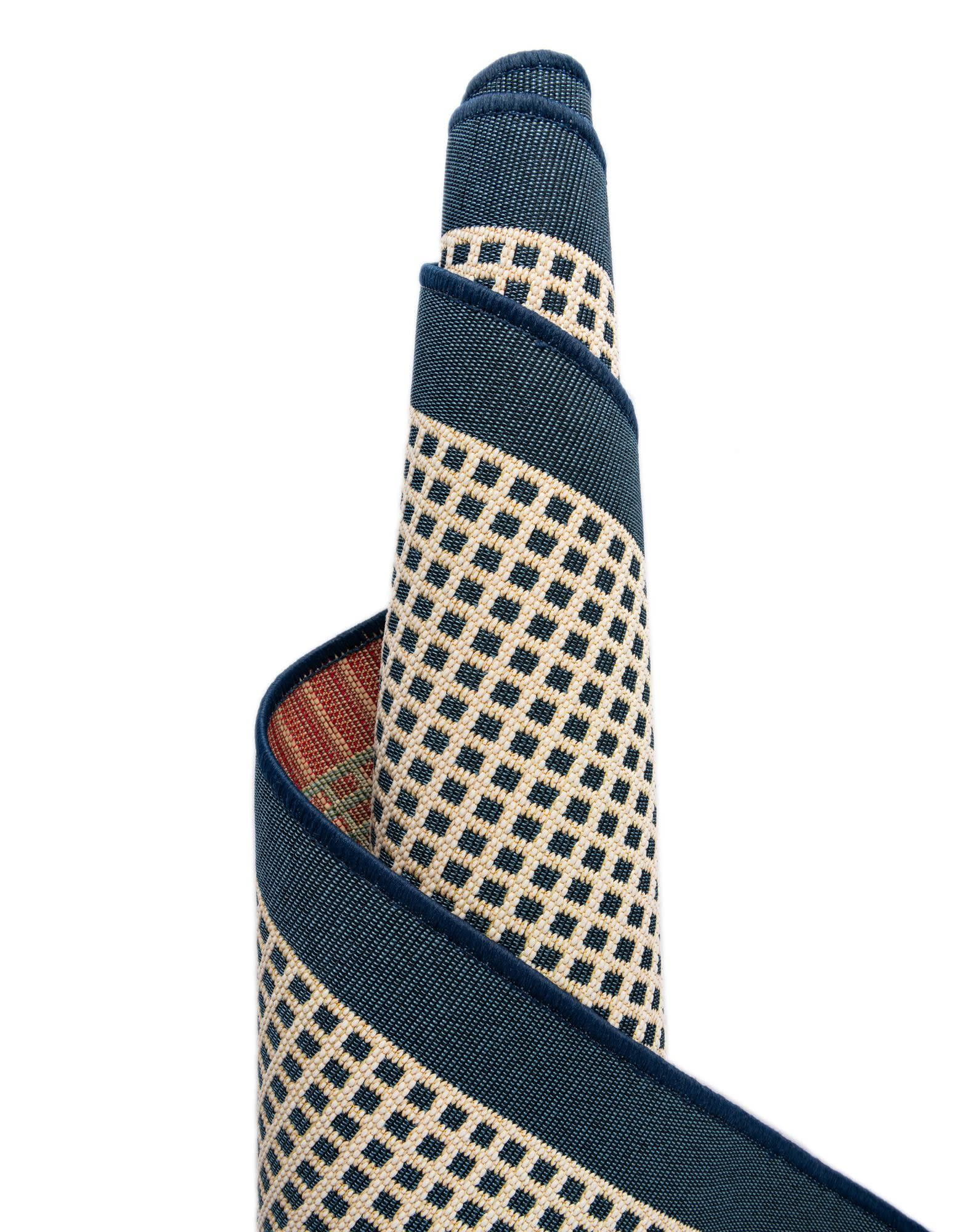 Unique Loom Outdoor Border Collection Area Rug - Frame (9' x 12' Rectangle Navy Blue/Ivory)