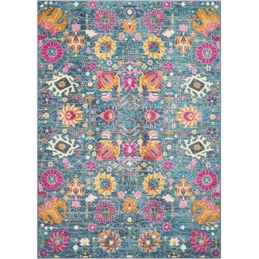 5â€™ x 7â€™ Denim Blue Florals Distressed Area Rug