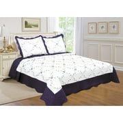 All for You 3pc Reversible Quilt Set, Bedspread, or Coverlet-3 different sizes-Navy and Cream White color ( full/queen 86"x 86" with standard pillow shams)