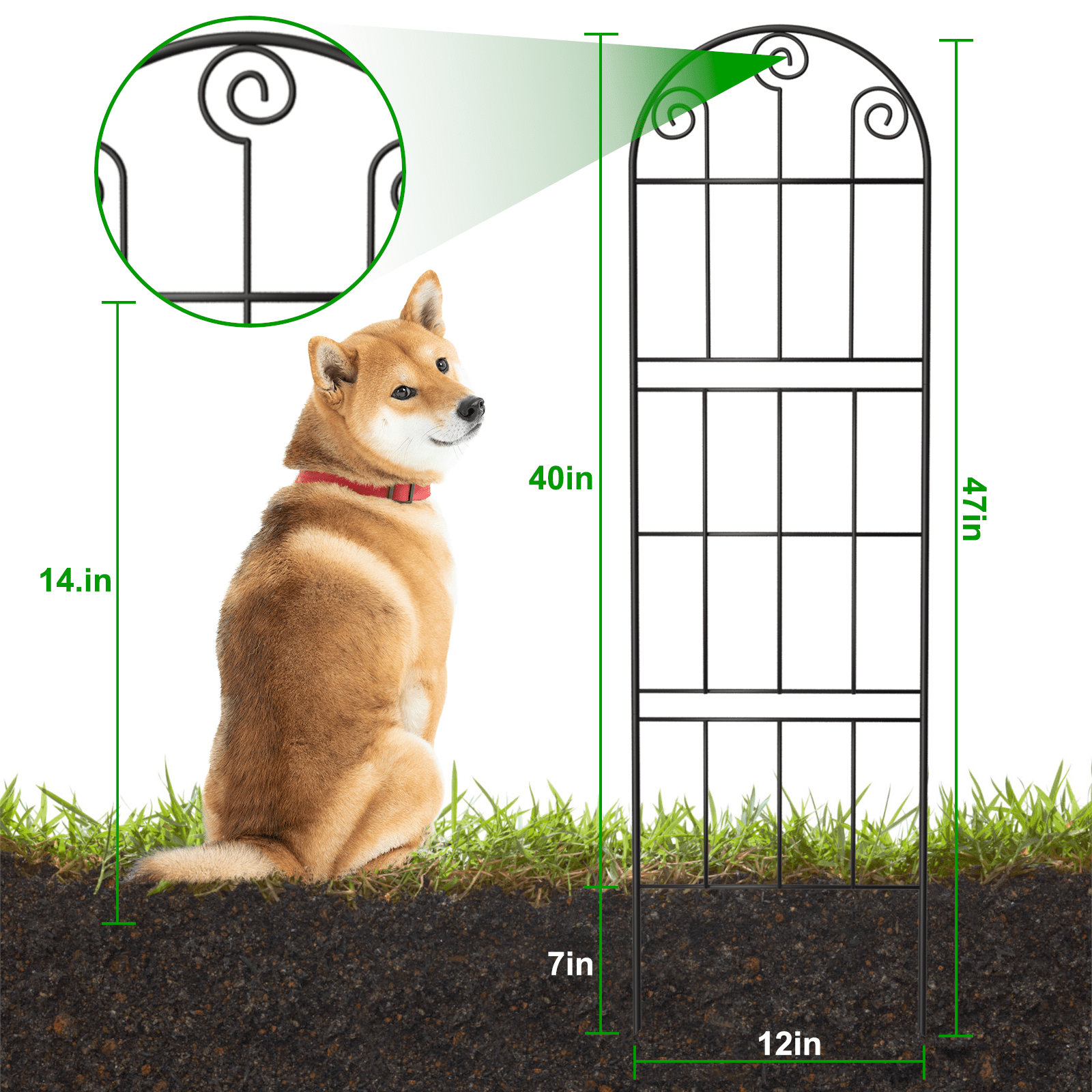 8-Pack Double-Layer Arched Window Garden Fence 6.56FT Total Length, 47.24in×9.84in Black Metal Decorative Animal Barrier for Yard Patio Flower Bed