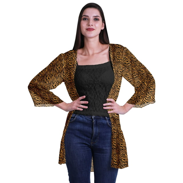 Moomaya Boléro en Georgette Imprimé Ourlet à Volants pour Femmes