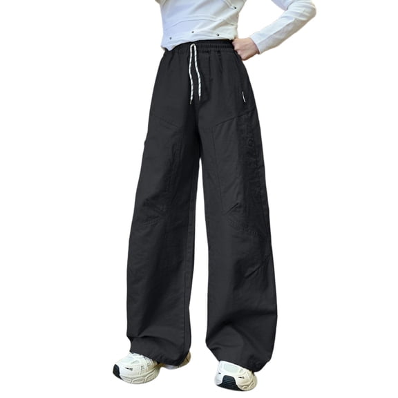 OSOLU Girls Pants Casual Straight Leg Cargo Joggers Solid Color with Pocket Drawstring Chic Travel Trousers