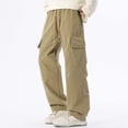 thumbnail image 2 of Qgtaibl Mens Baggy Khaki Pants Drawstring Elastic Waist Wide Leg Pant Streetwear Trendy Cargo Pockets Outdoor Hiking Pant XXL, 2 of 6