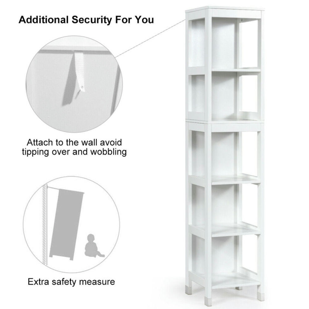 Finihen Bathroom Storage Cabinet, Bathroom Floor Cabinet, 5-Tier Multifunctional Bathroom Floor Cabinet Storage with 2 Drawers, for Bathroom, Living Room, Bedroom, Kitchen, White Finihen Bathroom Storage Cabinet, Bathroom Floor Cabinet, 5-Tier Multifunctional Bathroom Floor Cabinet Storage with 2 Drawers, for Bathroom, Living Room, Bedroom, Kitchen, White