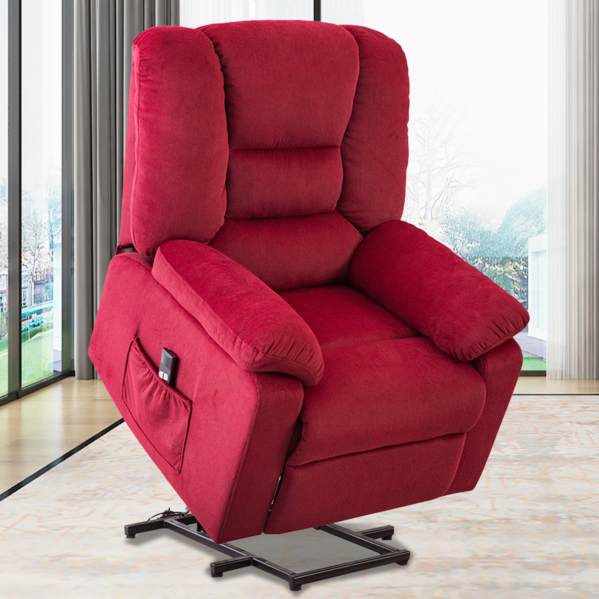 WELLFOR Power Lift Recliner Chair for Elderly Red Polyester Upholstered Tufted Powered Reclining Recliner with Lift Assistance | CAN-JR146