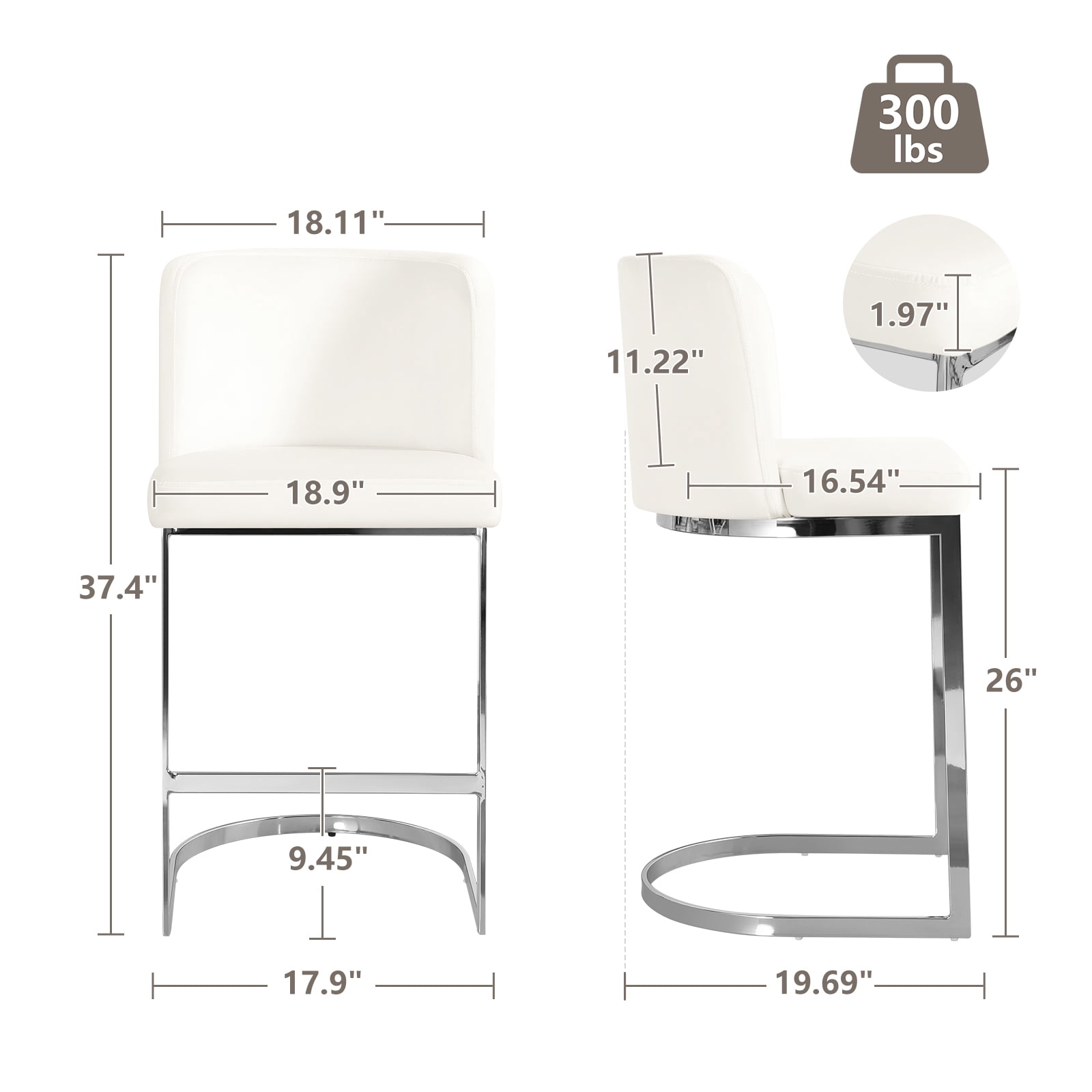 Modern Counter Height Bar Stools Upholstered Velvet Bar Chairs, Set of 1, 26" with Back and C-Shaped Metal Frame Island Stools for Home Bar Kitchen Pub