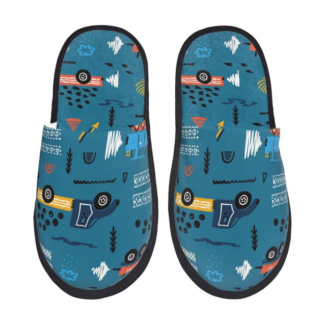 Fotbe Construction Trucks Pantuflas Peludas para Mujer con Estampado, Zapatillas de Peluche, Zapatos de Invierno para Casa, Uso Interior y Exterior-Medium