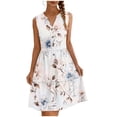 thumbnail image 2 of Mifsaly Floral Dresses For Women Midi V Neck A Line Sleeveless Button Down Dress Tiered Skirt Elegant Casual Summer Vacation Beach Sundresses S, 2 of 7