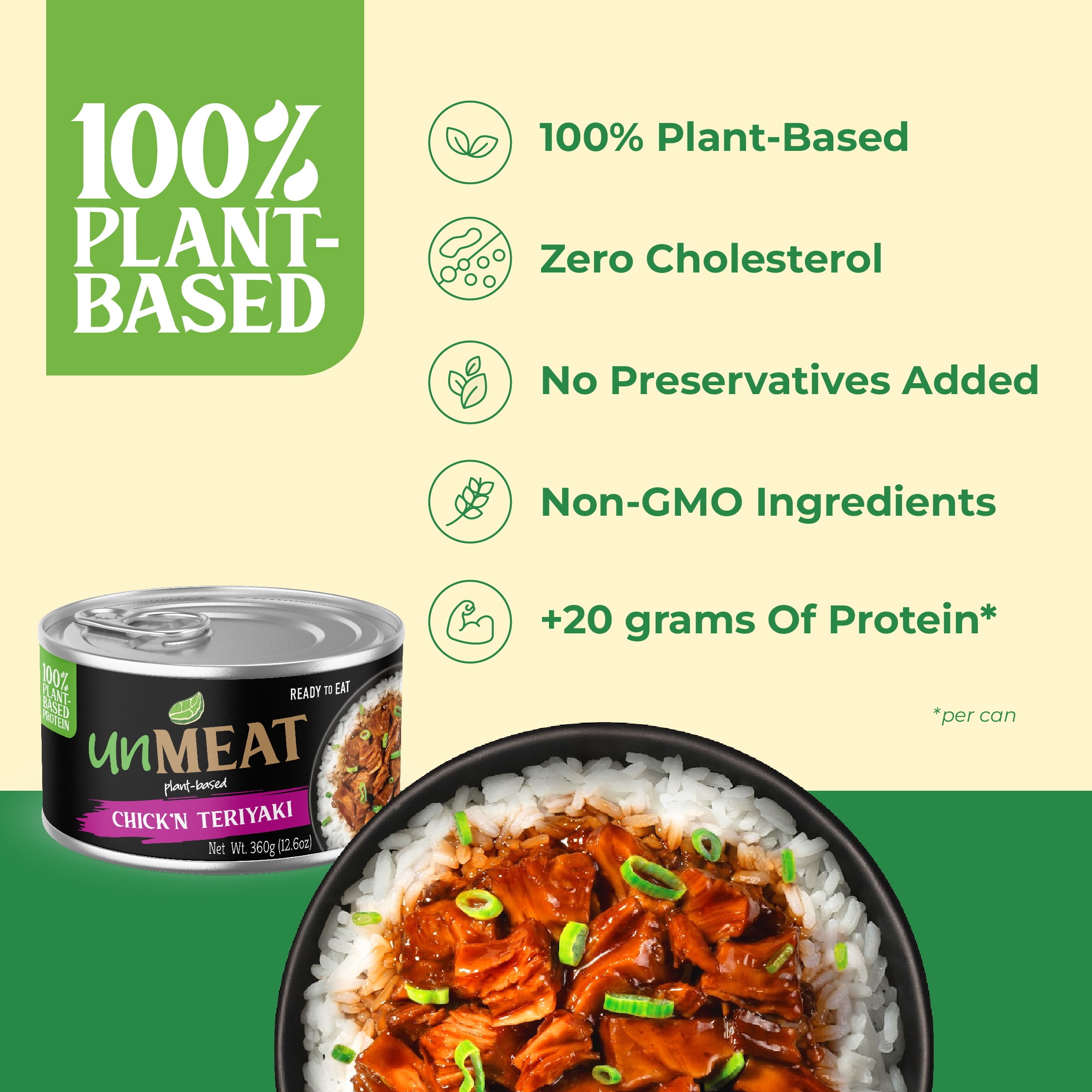 (2 pack) unMeat Plant-Based Chicken Teriyaki, 12.6 oz Can