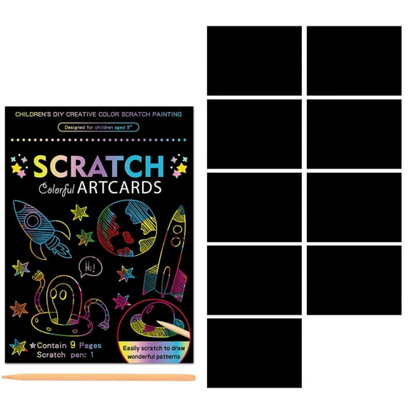 KIHOUT Clearance 1Pcs Wooden Scratch Paper Art Set for Kids, Rainbow Magic Scratch Off Paper Sheets Art Craft Kit Black Scratch Note Paper Drawing Pads with Stencils for Party Game DIY Projects