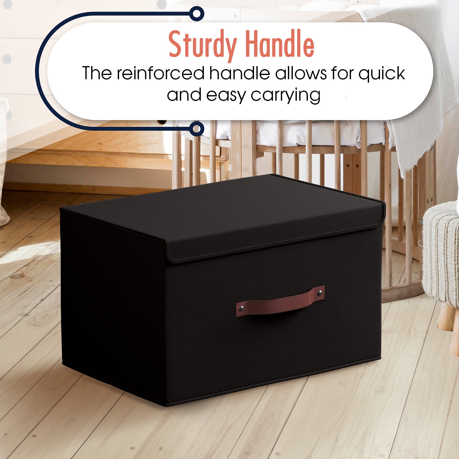 Ornavo Home Foldable Collapsible XLarge Storage Box Bins Linen Fabric Shelf Basket Cube Organizer with Leather Handles and Lid - Set of 6 - 16.5 x 11.8 x 7.5