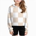 thumbnail image 2 of KPOPLK Teen Girl Hoodies Fall Winter 3-12 Years Pullover Long Sleeve Plaid Print Top Clothes Khaki,Size 3-4 Y, 2 of 4