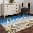 thumbnail image 4 of Ocean Beach Washable Area Rugs 2.7'x5', Starfish Shell Coral Blue Brown Ombre Wood Grain Low Pile Throw Living Room Rug Non-Slip Sturdy Edge Binding Carpet for Indoor Entryway Bedside Kitchen, 4 of 9