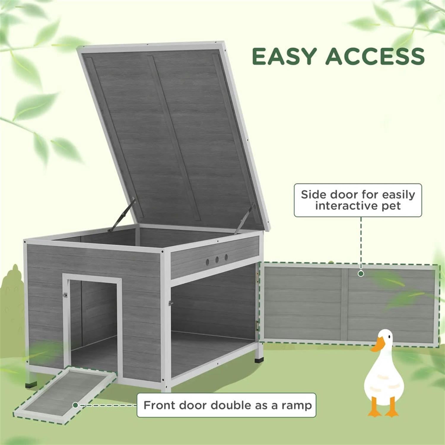 Demi Bonn 30" Wooden Duck House with Openable Roof & Double Doors, Removable Floor, Outdoor Chicken Coop, Large Rabbit Hutch, Gray