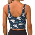 thumbnail image 3 of Haiem Friendly Sharks Pattern Womens Sports Bra - U Neck Padded Low Impact Yoga Bra Workout Crop Top Gym Moisture-Wicking Workout Vest -, 3 of 9