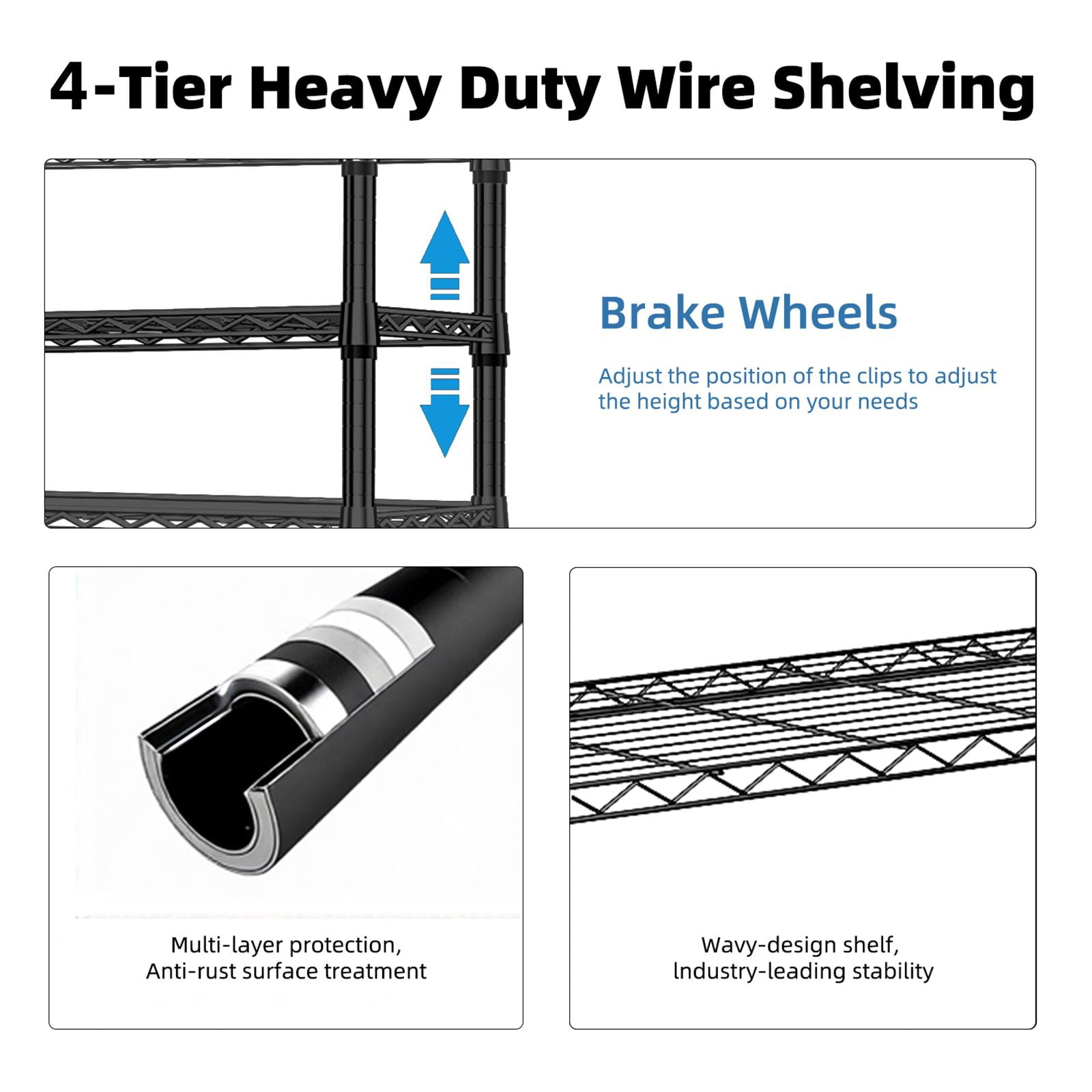 1000lbs Storage Shelving Steel Heavy Duty 4-Tier Utility Shelving Unit Steel Organizer Wire Rack for Home, Kitchen, Office, Chrome (13.7" D x 29.5" W x 47.2" H)