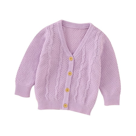 

Fanvereka Infant Baby Girl’s Solid Color Knitted Cardigan Long Sleeve V-neck Single Breasted Autumn Coat