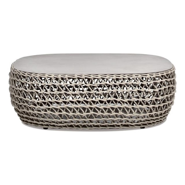 Pemberly Row 40.5" Oval Woven Patio Coffee Table in Light Beige
