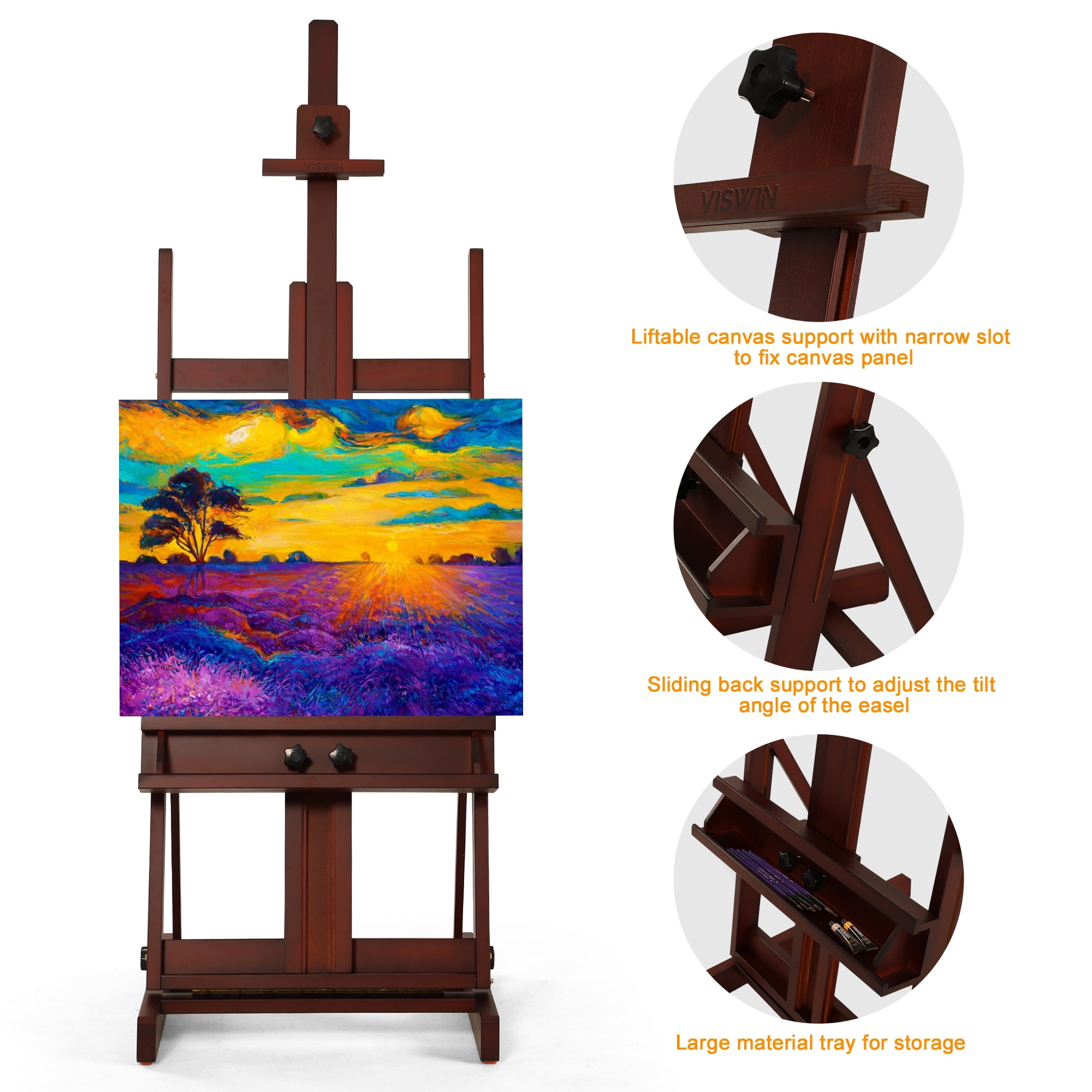 VISWIN Large H-Frame Easel 53"-91 "H, Hold Canvas up to 78"-Walnut