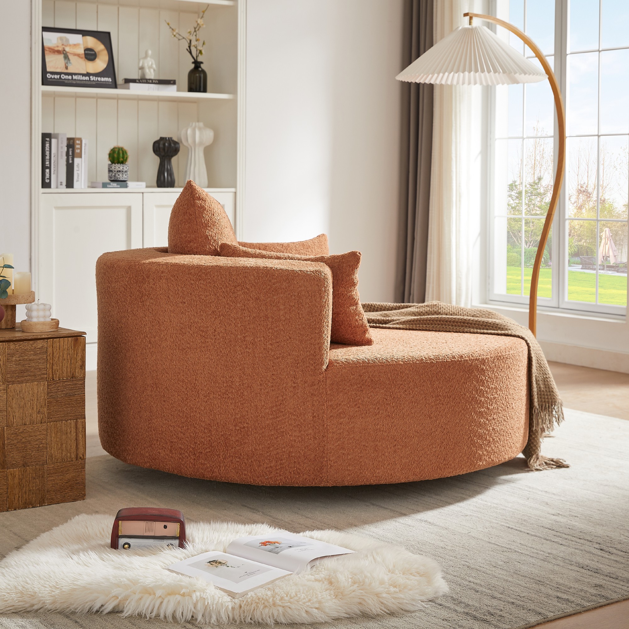 Swivel Round Sofa Couch Sofa Bed,360° Swivel Chair Accent Barrel Chair with 3 Removable Pillows for Living Room, Bedroom,Red