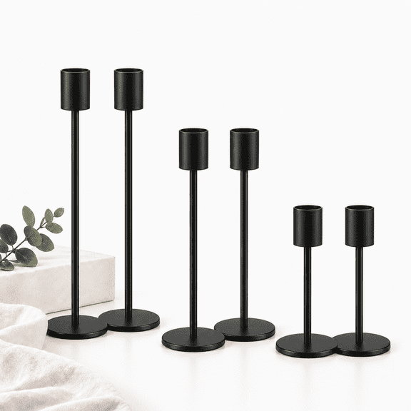 6Pcs Black Taper Candlestick Holders, Metal Tall Candle Holder fits 3/4‑inch Thick Candle & LED Candles, Ideal for Table Centerpieces, Weddings, Dinners, Parties and Home Decor