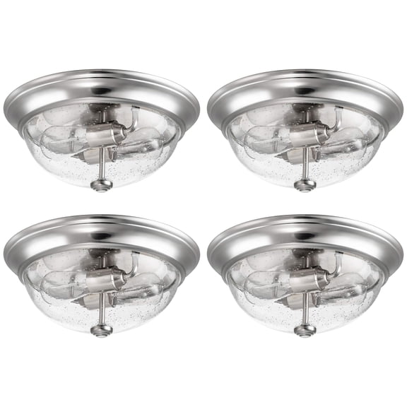 Prominence Home 4 Pack 13” Flush Mount Seeded Glass Ceiling Light Madalyn 51382-31, Nickel