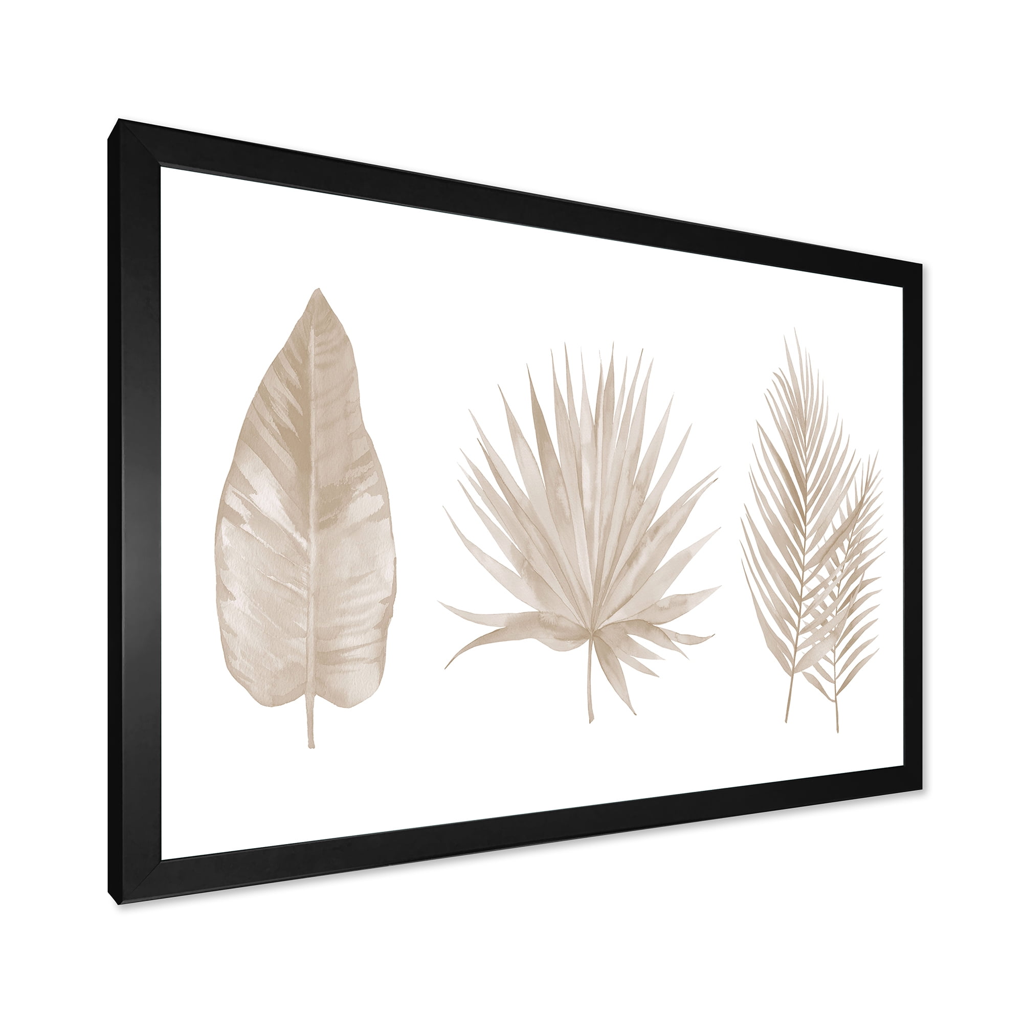Designart 'Tropical Beiges Leaves On White' Traditional Framed Art Print