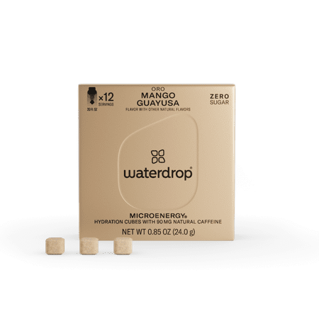waterdrop Mango, Microenergy Oro, Sugar-Free Instant Energy Drink, Guayusa - Guava , 12 Pack
