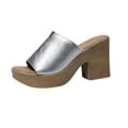 thumbnail image 2 of Viluyesy Womens Block Heeled Sandals, Slip-On Solid Color Open Toe Casual Fashion Thick Sole Shoes Silver, 2 of 6