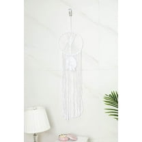 TJ Global Woven Macrame Dream Catcher Large Wall Hanging with Feathers and Tassels, Handmade Dreamcatcher, Boho Decoration Home Decor Ornament Craft Gift, 36 inch x 12 inch (White)