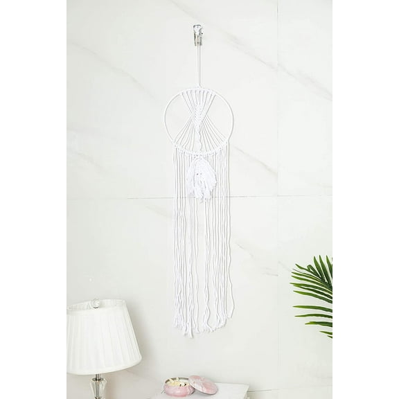TJ Global Woven Macrame Dream Catcher Large Wall Hanging with Feathers and Tassels, Handmade Dreamcatcher, Boho Decoration Home Decor Ornament Craft Gift, 36 inch x 12 inch (White)