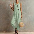 thumbnail image 6 of Vynhevius Women's Scoop Neck Jumpsuit Sleeveless Asymmetric Button Front Pockets Loose Harem One Piece, 6 of 6