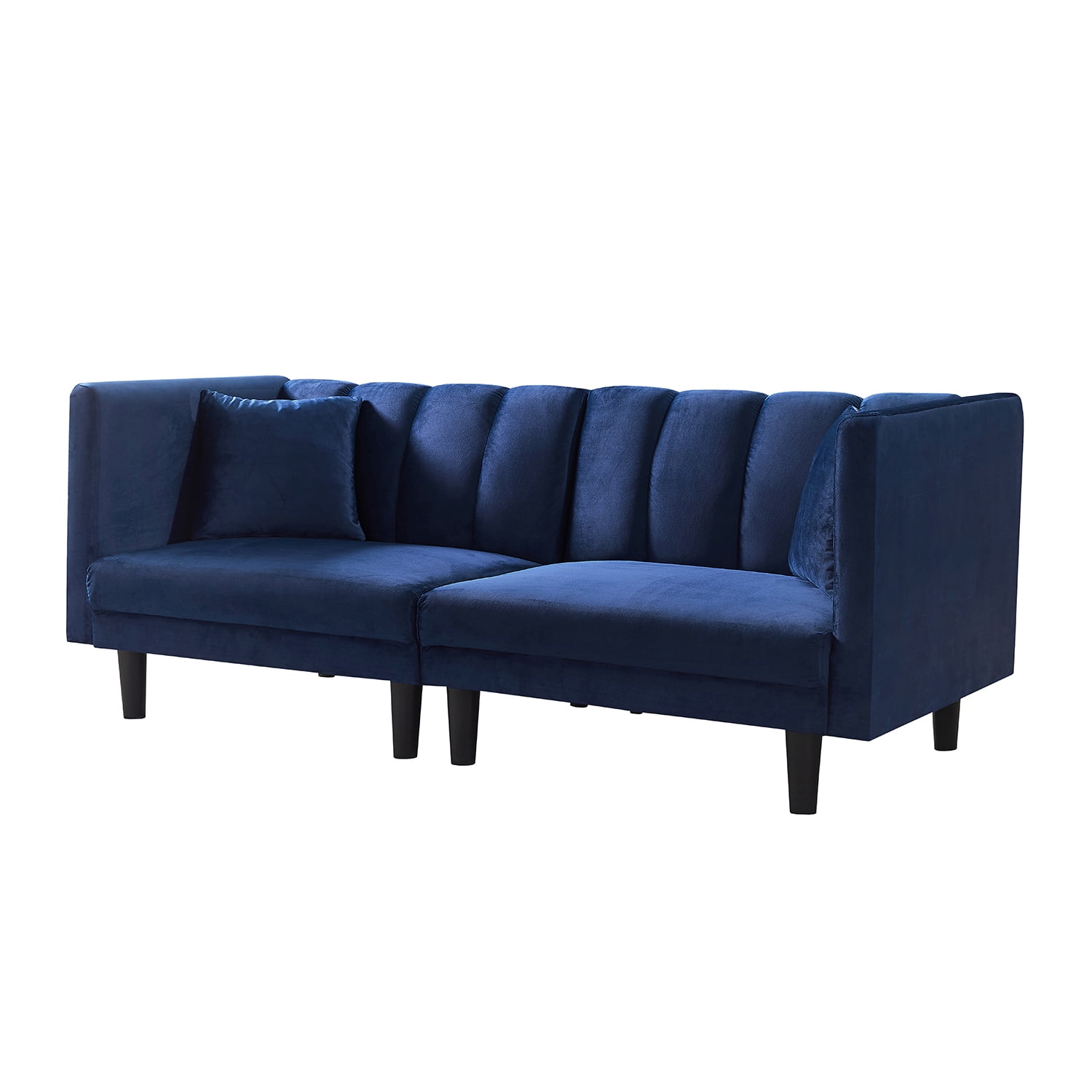 Kadyn Futon Sofa, Fabric Futon Sofa Bed with 2 Pillows, Modern Convertible Futon Sofa for Small Rooms, Navy Blue Kadyn Futon Sofa, Fabric Futon Sofa Bed with 2 Pillows, Modern Convertible Futon Sofa for Small Rooms, Navy Blue
