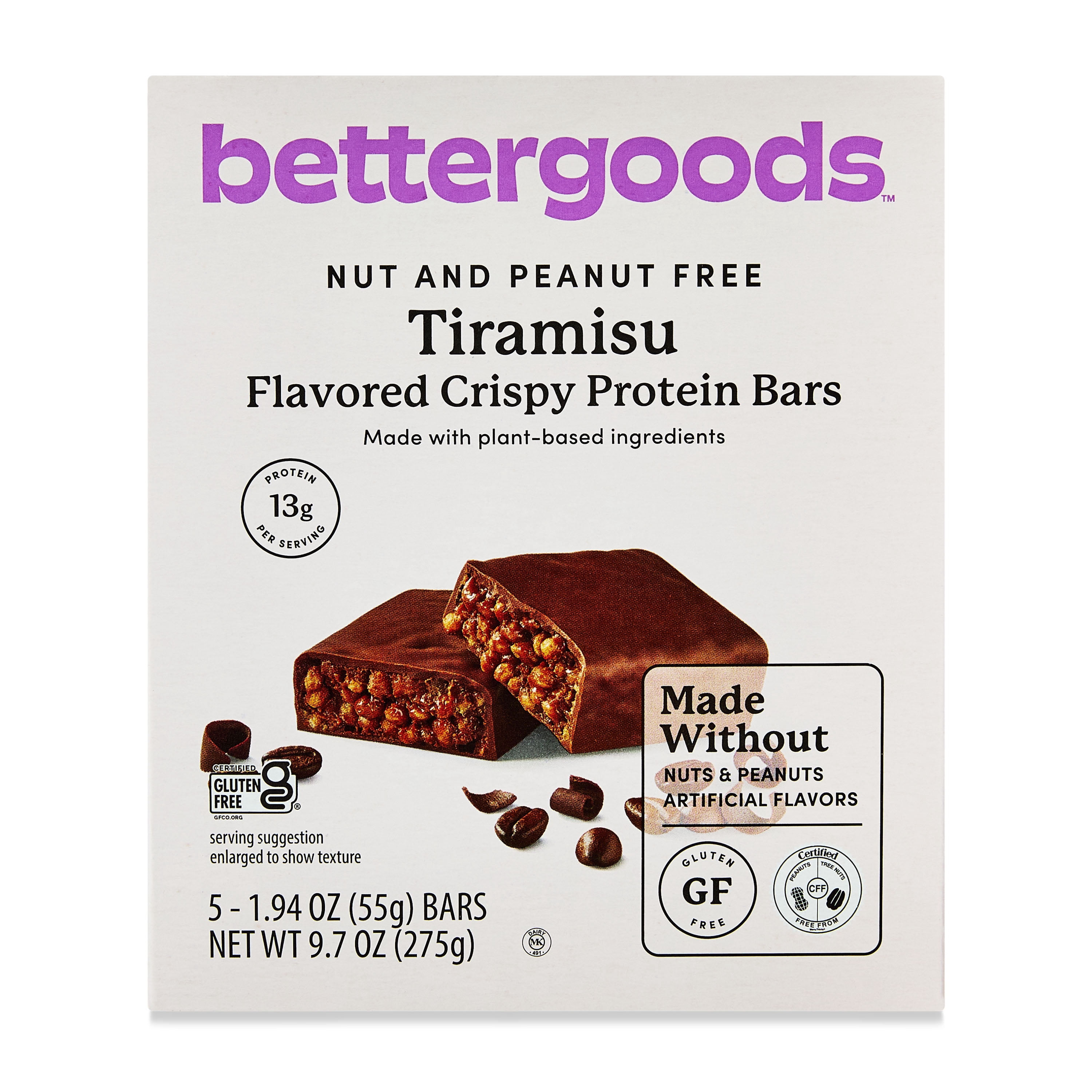 (8 pack) bettergoods Tiramisu Flavored Crispy Protein Bars, 9.7 oz, 5 Count
