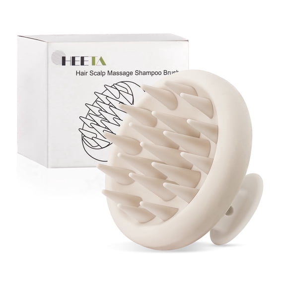 HEETA Scalp Massager Hair Growth, Exfoliator for Dandruff Removal & Relaxation, Shampoo Brush Fit Wet Dry Hair Use, Beige