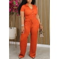thumbnail image 2 of Casual Two Piece Pants Outfits for Women V Neck Short Sleeve Tops Wide Leg Palazzo Pants Sets, 2 of 4