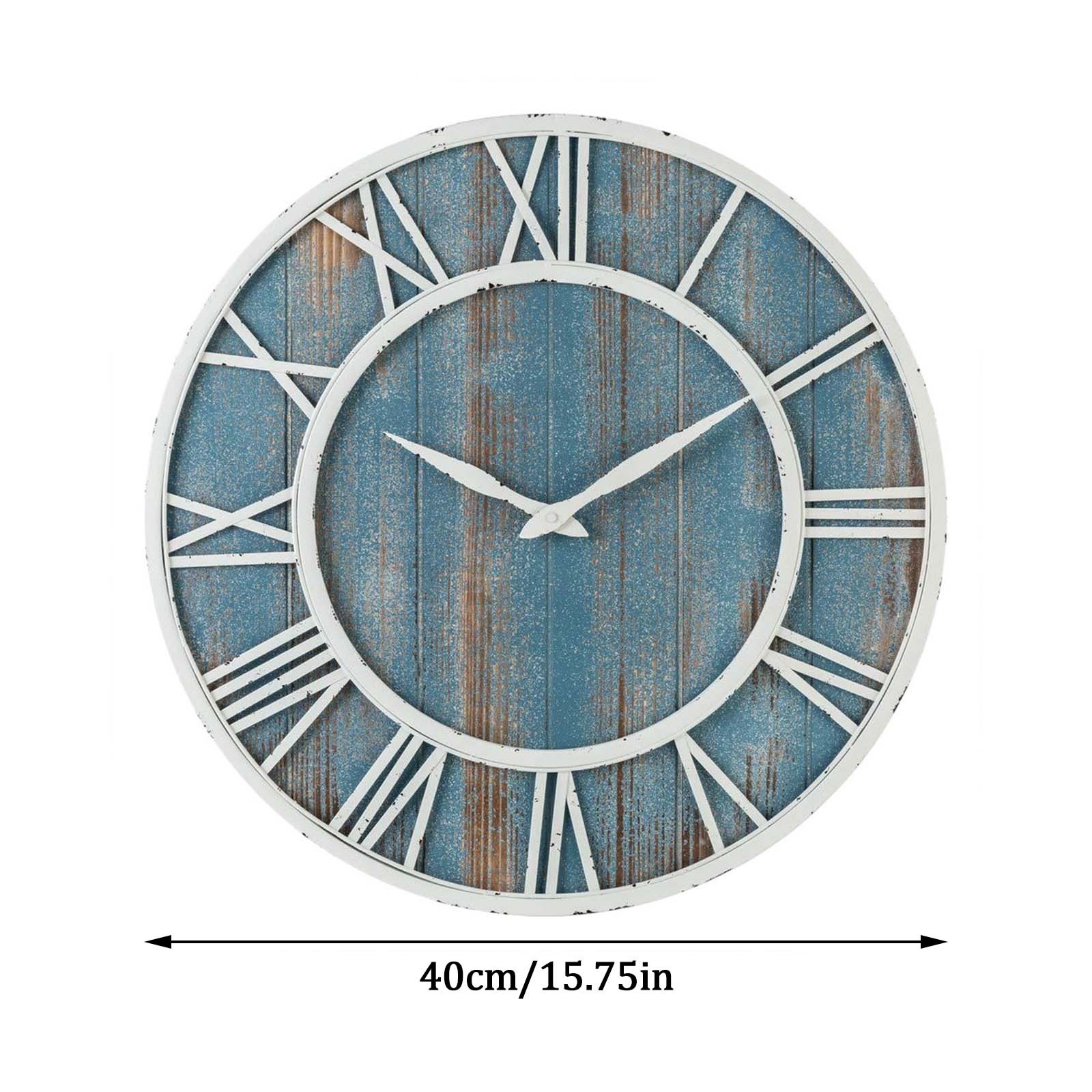 Large 16" Rustic Farmhouse Wall Clock, Silent Non-Ticking Solid Wood & Iron, Perfect for Living Room Decor