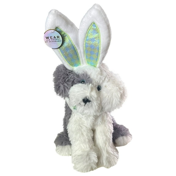 FAO Schwarz Plush 12" Sheepdog Puppy Dog Stuffed Animal with Easter Bunny Ears