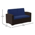thumbnail image 4 of Flash Furniture Seneca Brown Faux Rattan Loveseat with All-Weather Navy Cushions, 4 of 9