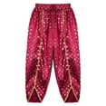 thumbnail image 3 of Aislor Girls Metallic Floral Printed Satin Harem Pant Elastic Waist Kids Patiala Dhoti Salwar Pants Burgundy 8, 3 of 7