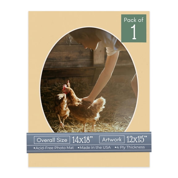 Beige Picture Frame Mat for 14x18 Frames - Oval Opening for 12x15 Photos - 1 Mat