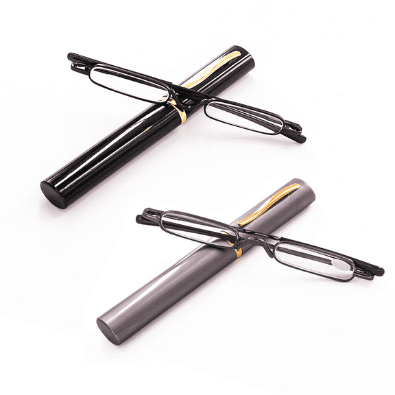 2 Pack Mini Reading Glasses for Women Men Compact Small Pocket Metal Readers with Portable Case