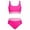 Pink, variant on Girls Color Block Two Piece Bathing Suit, Striped Wide Strap Crop Tankini, High Waist Split Swimming Outfit for Preteen Beach Girls