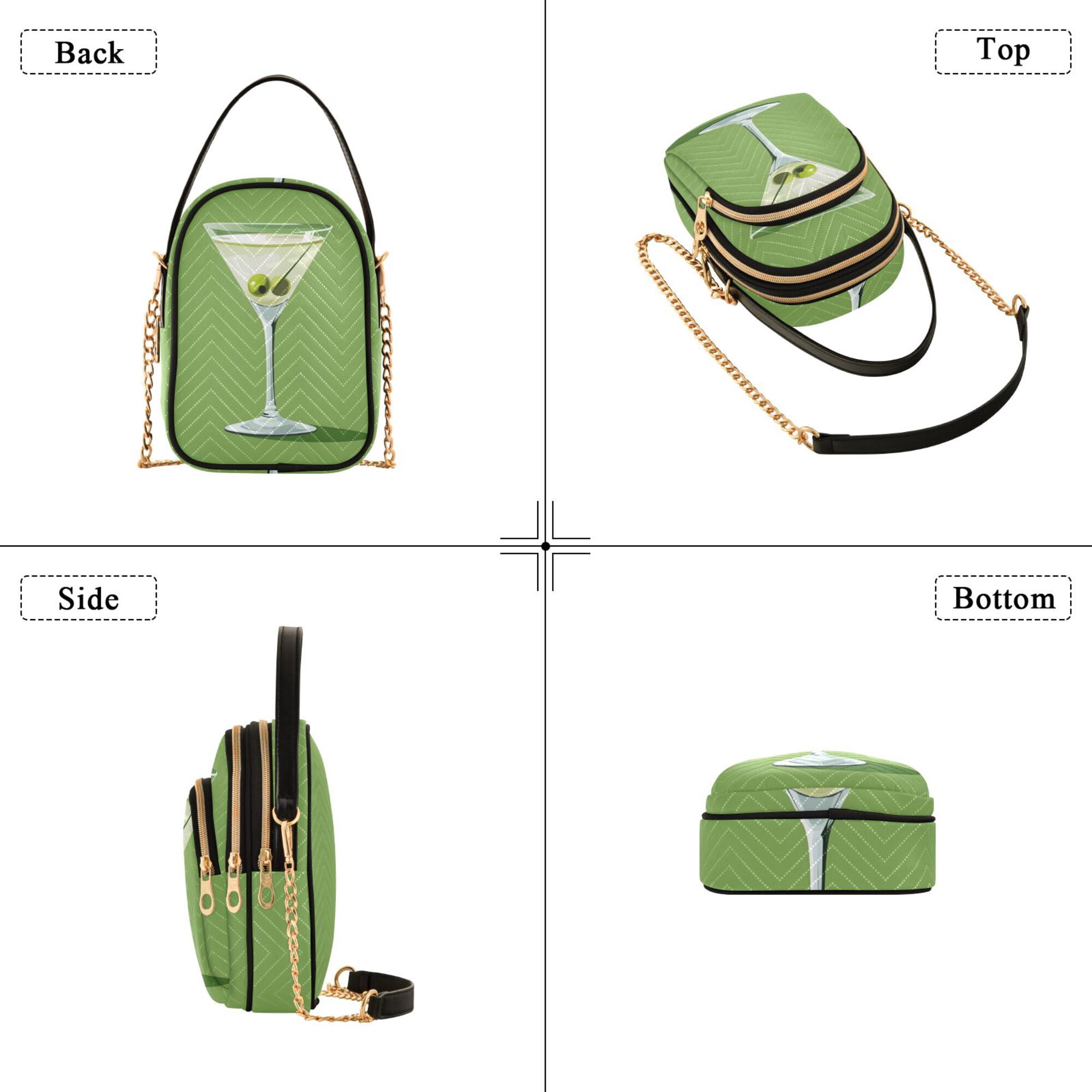 FORMRS Crossbody Bag for Women Quilted Travel Shoulder Cell Phone Purse with Chain Strap Handbag, Green Martini Glass