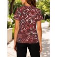 thumbnail image 4 of Women's Short Sleeve Red Black White Shirts Casual Crew Neck All-Over Pattern Summer Tops, 4 of 6