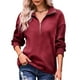 thumbnail image 1 of Blusa con cremallera para mujer, cuello en V, empalme simple, manga larga, hombro caído, sudadera con cremallera para mujer, rojo vino S, 1 of 5