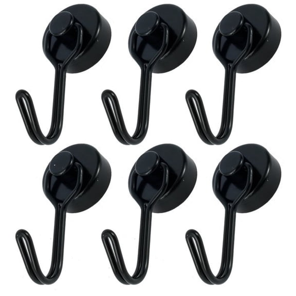 6Pack Hooks,Heavy Duty Neodymium Hook for Indoor Outdoor Hanging,Refrigerator,Grill,Kitchen,Key Holder-Black