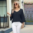 thumbnail image 5 of Women T Shirt V Neck 3/4 Ruffle Sleeve Eyelet Tops for Women Casual Blouses Tunic Top Trendy 2025 Black S, 5 of 7