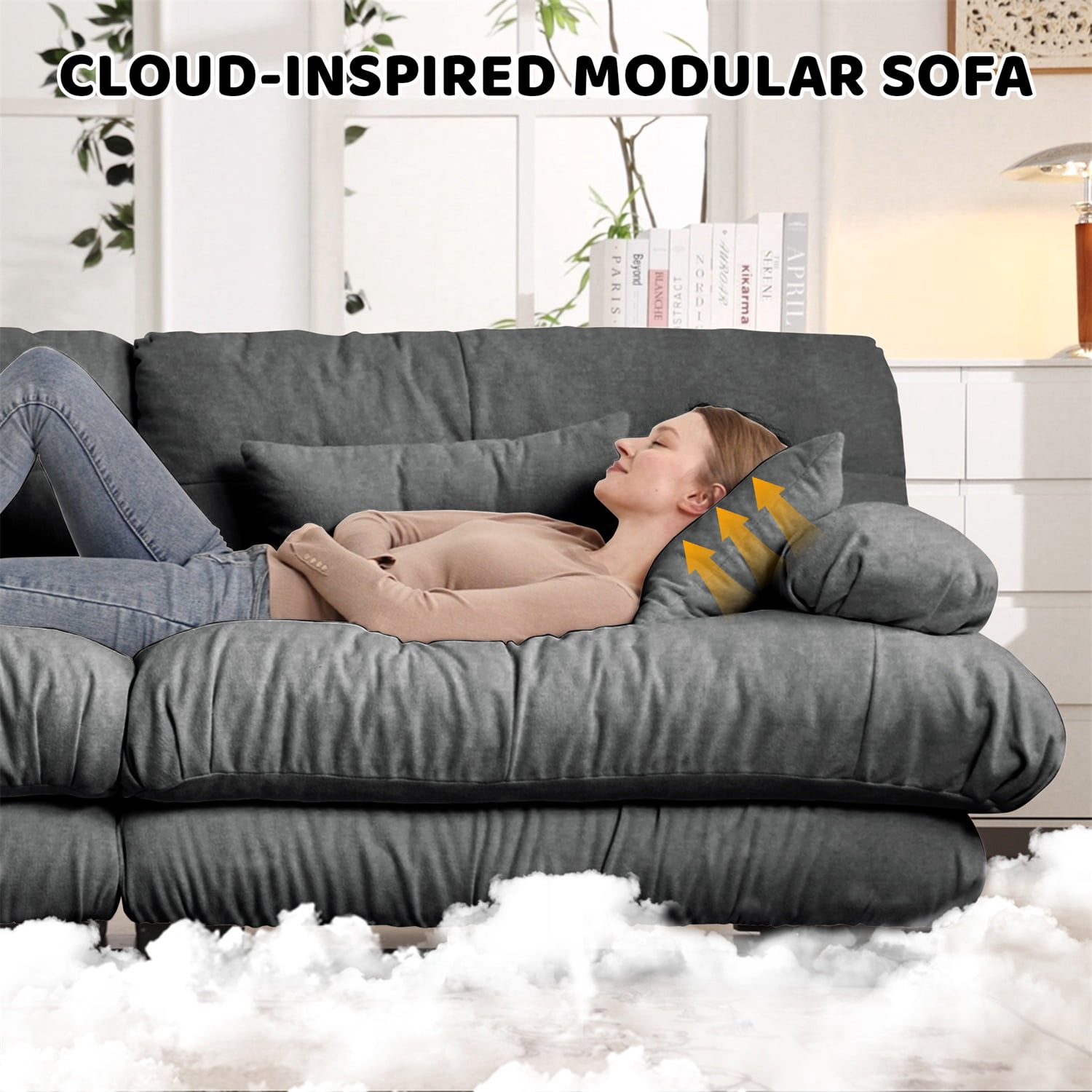 Hommoo Chenille Fabric Cloud Couch Loveseat with 2 Lumbar Pillows and 2 Throw Pillows, 2 Seater Sectional Sofa Couches for Living Room Apartment, Gray